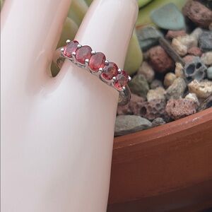 Genuine 1.0 ct Orange Sapphire Sterling Band Ring Size 6.5 Round Cut 5-stone